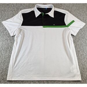 J. Lindeberg White Black Green Block Performance Stretch Golf Logo Polo Mens 2XL